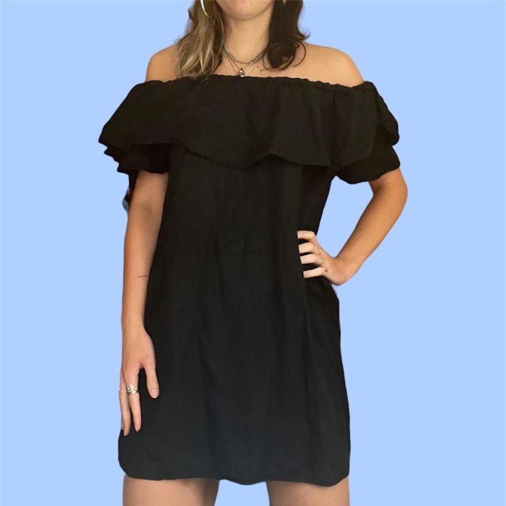 Zara Woman Premium Denim Off-the-Shoulder Dress – Black